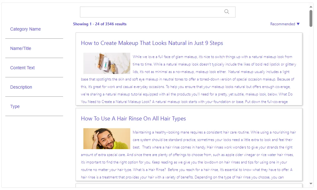 Screenshot of a search results widget with an input field.