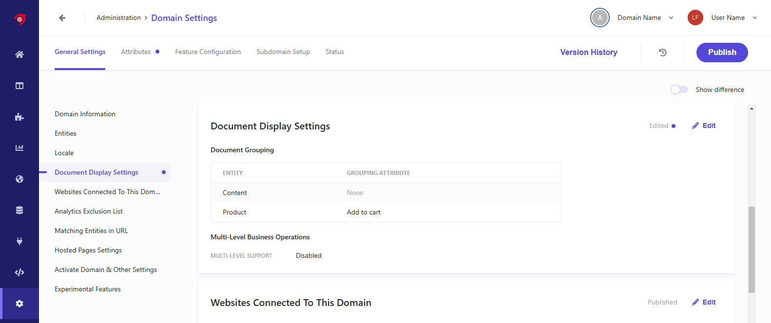 Screenshot of the Document Grouping settings.