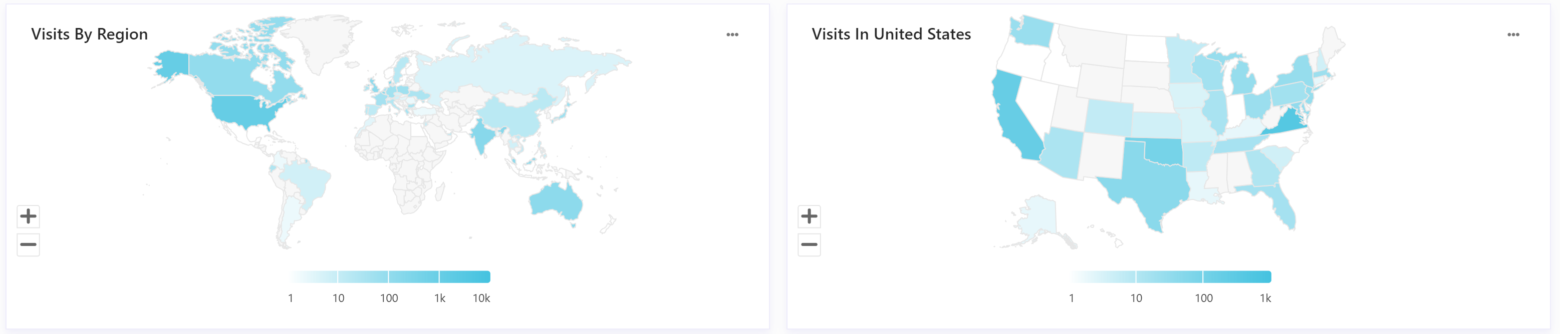 Geo reports where regions have colors representing metric values.