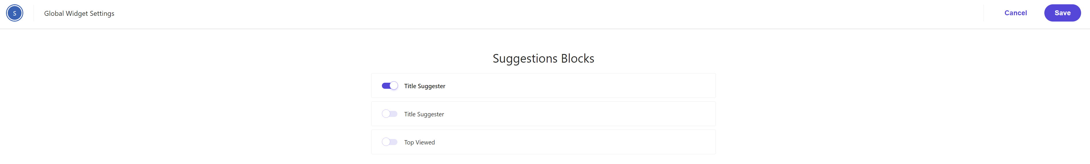 Suggestions blocks toggles at global widget level.