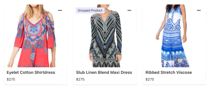 Ungrouped and grouped products displayed in the slot view of a widget rule.