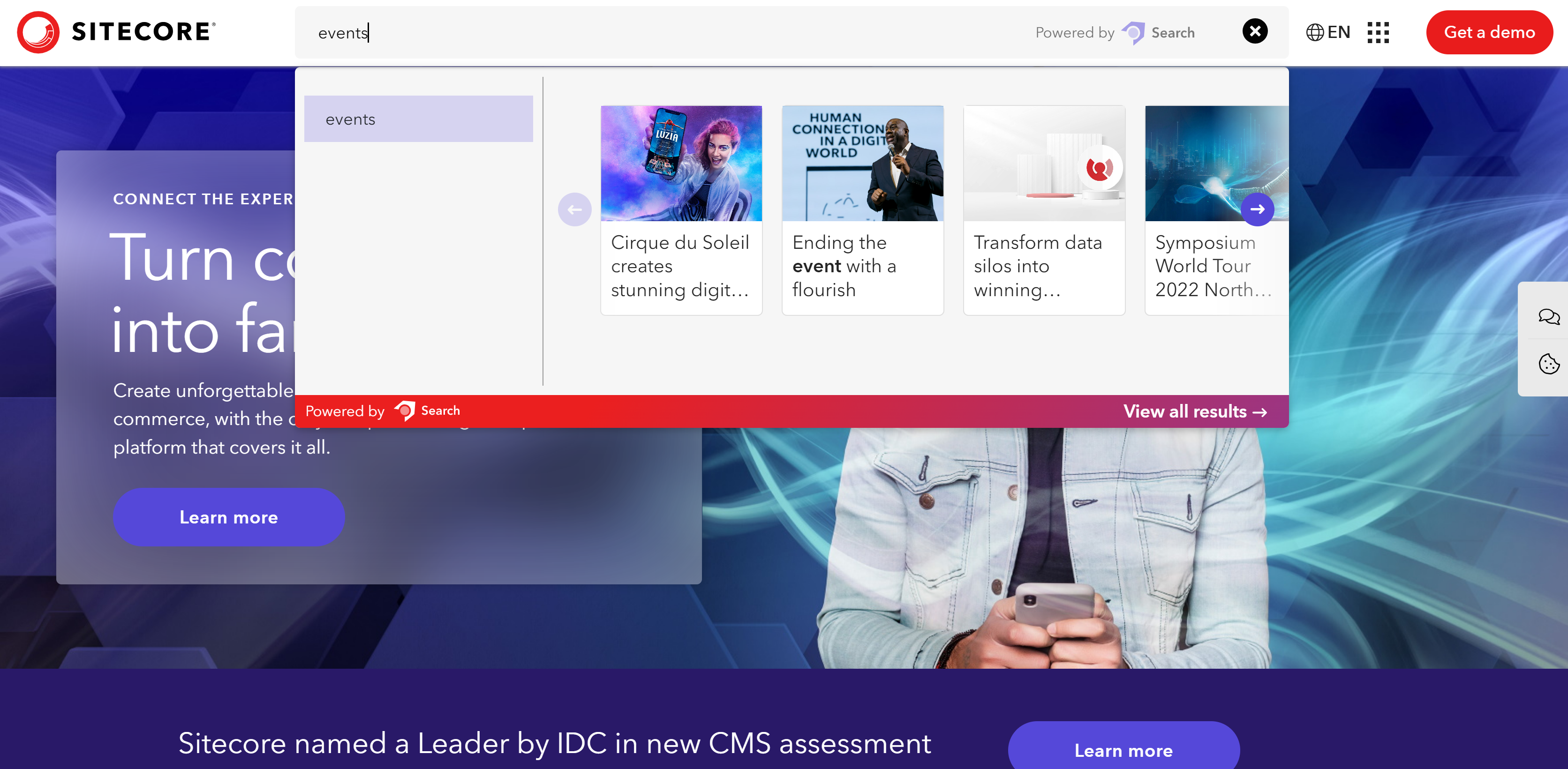 In a preview search experience, you can see results displayed in a modal over other content on the page. In a preview search experience, you can see results displayed in a modal over other content on the page.