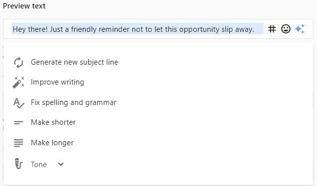 Screenshot of the AI writer on the Preveiw text field. Screenshot of the AI writer on the Preveiw text field.