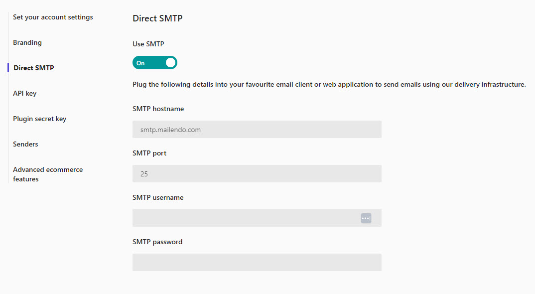 Direct SMTP settings