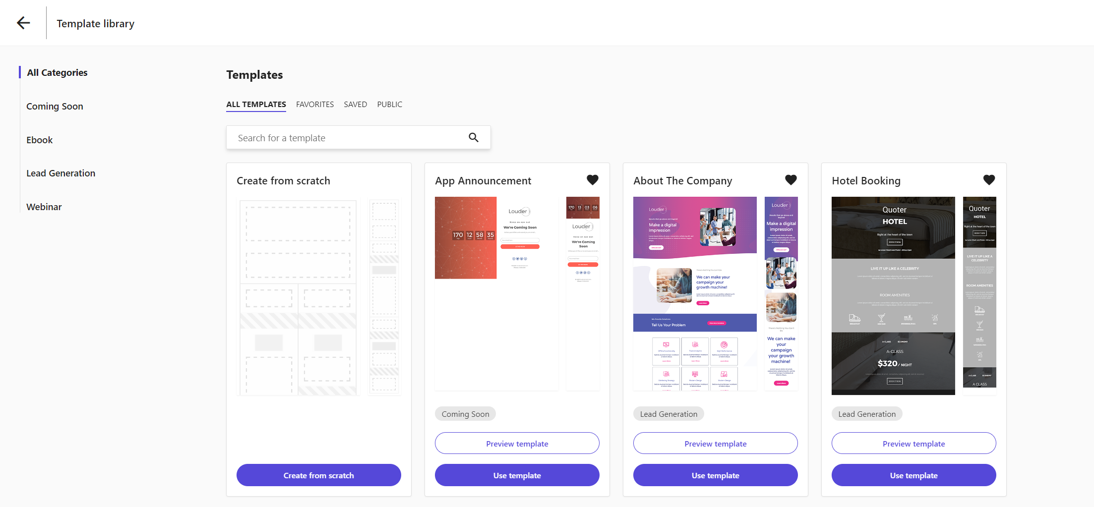 The landing page template library