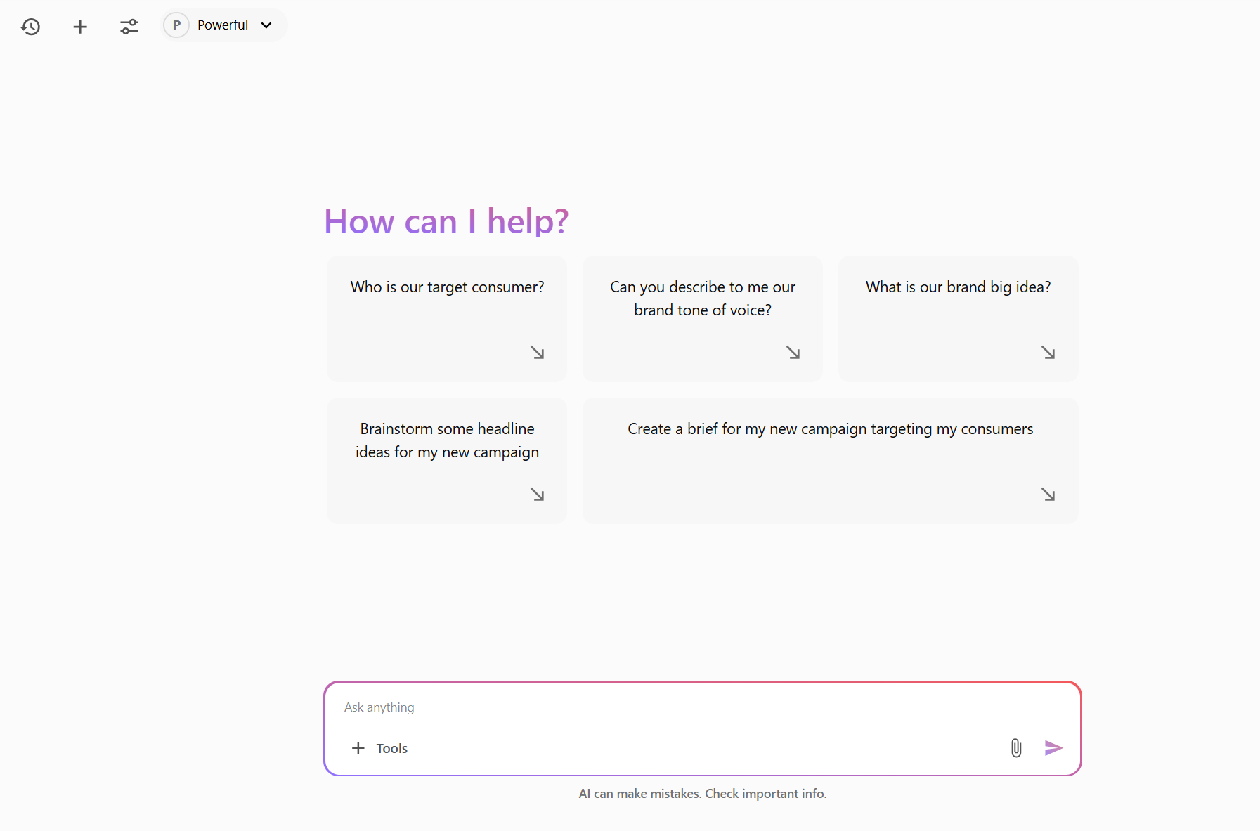 The Brand Assistant chat interface. Select a brand kit before using it.