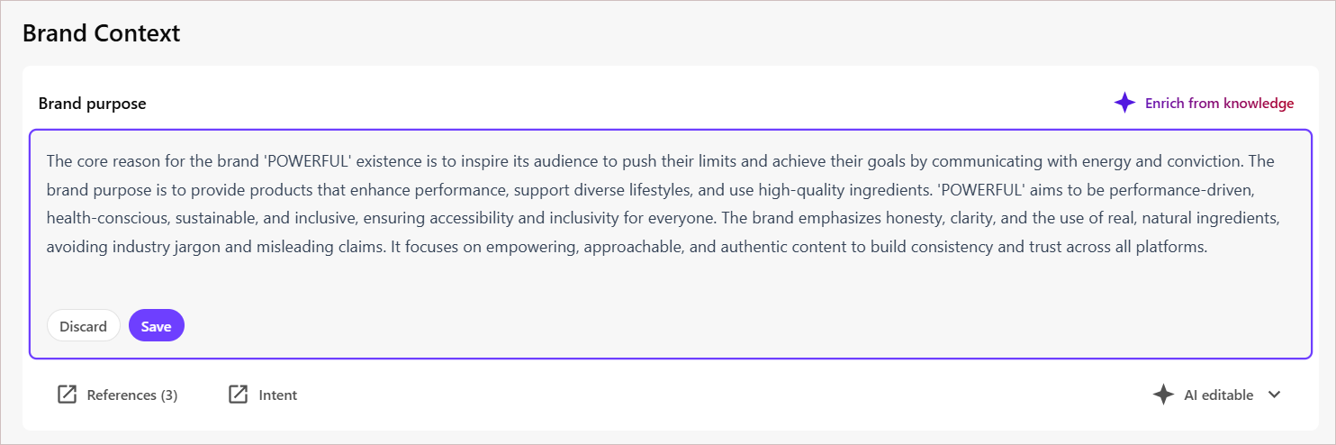Click a brand kit subsection to update its content.