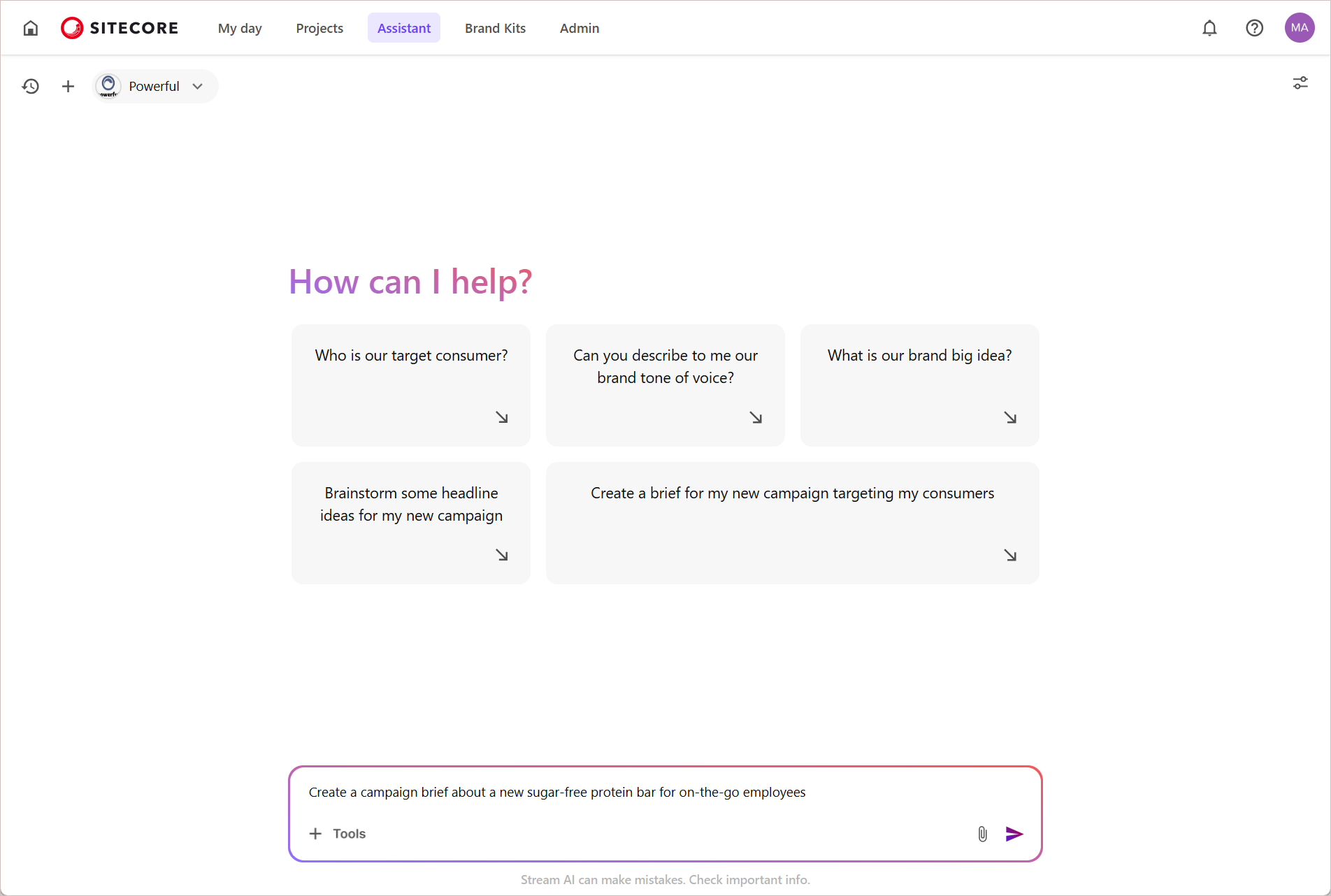 Enter a clear, detailed prompt specifying that you want to create a brief.