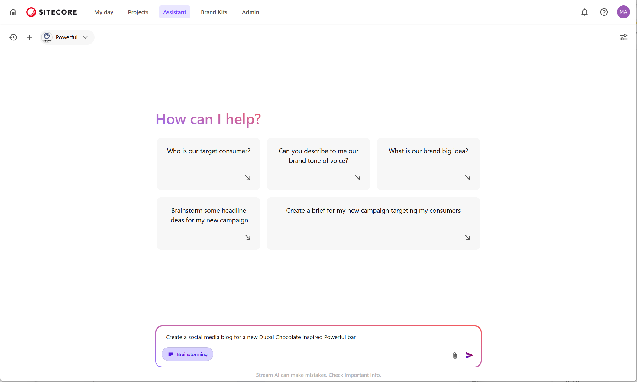 After selecting Brainstorming, it is displayed in the chat field.