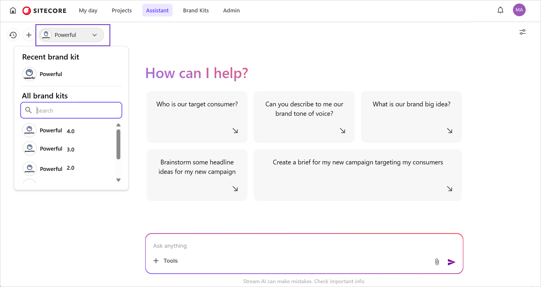 Select a brand kit before chatting with the Brand Assistant.