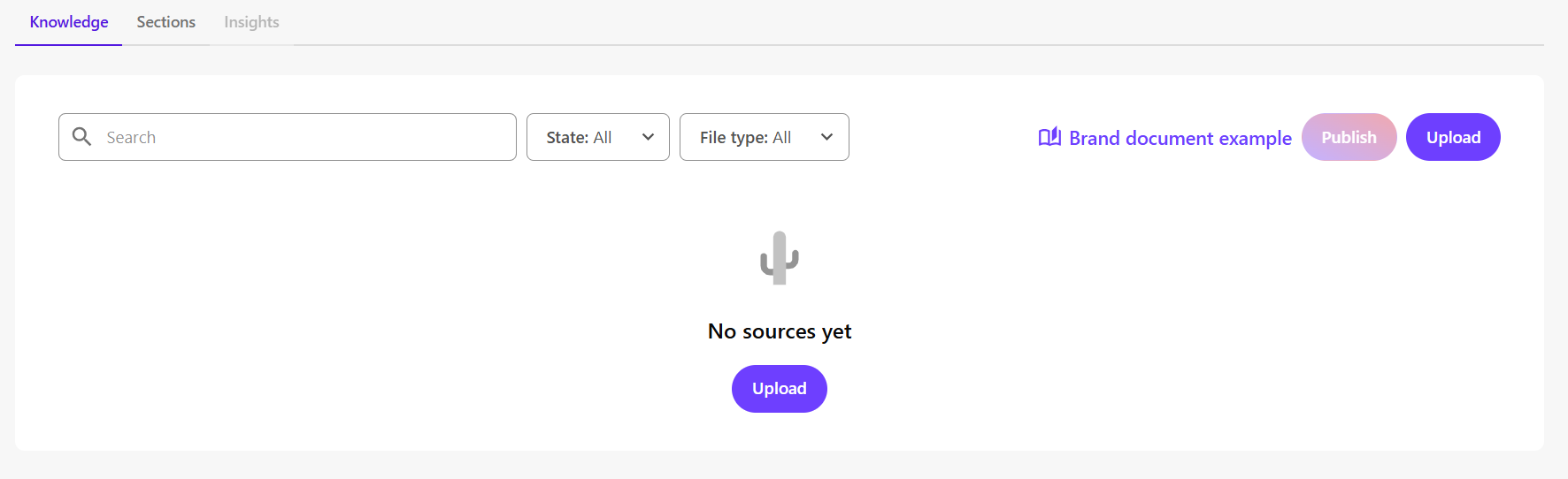 Click Upload to add brand documents to your brand kit.