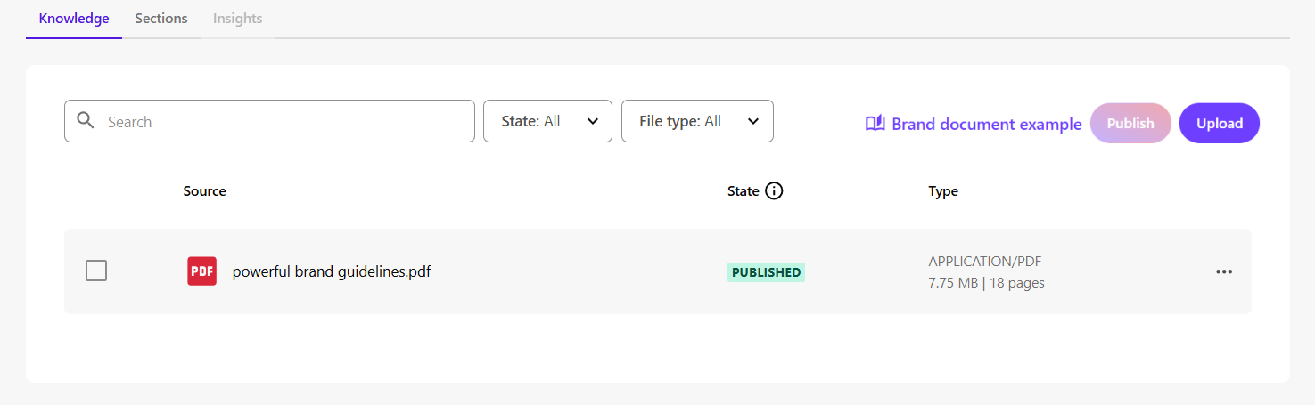 Click Upload to add another brand document to your brand kit.