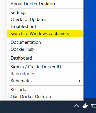 How you switch to Windows containers in Docker.
