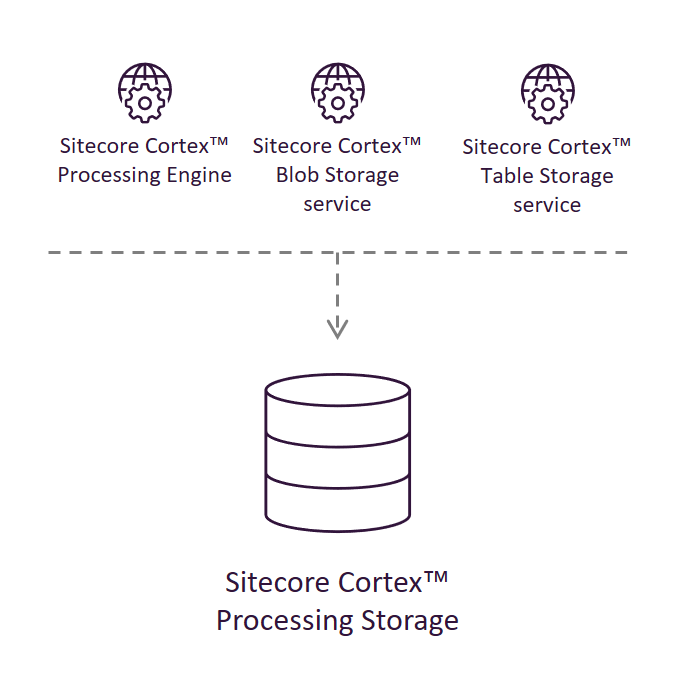 Illustration showing the Sitecore Cortex™ Processing Storage role's place in the Sitecore reference structure.