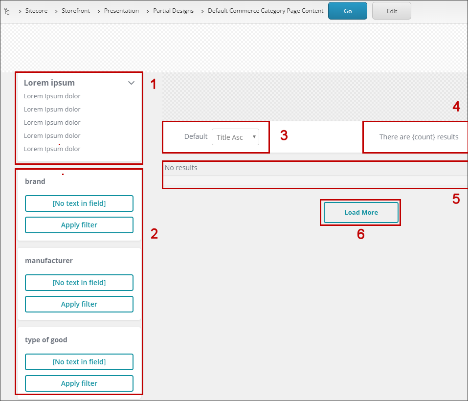 Renderings on the default Commerce category page