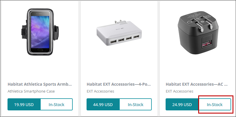 Example of the Commerce Search Results on the live storefront after modifying the Scriban template.