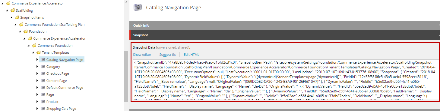 Snapshot data for the Catalog Navigation Page. Snapshot data for the Catalog Navigation Page.