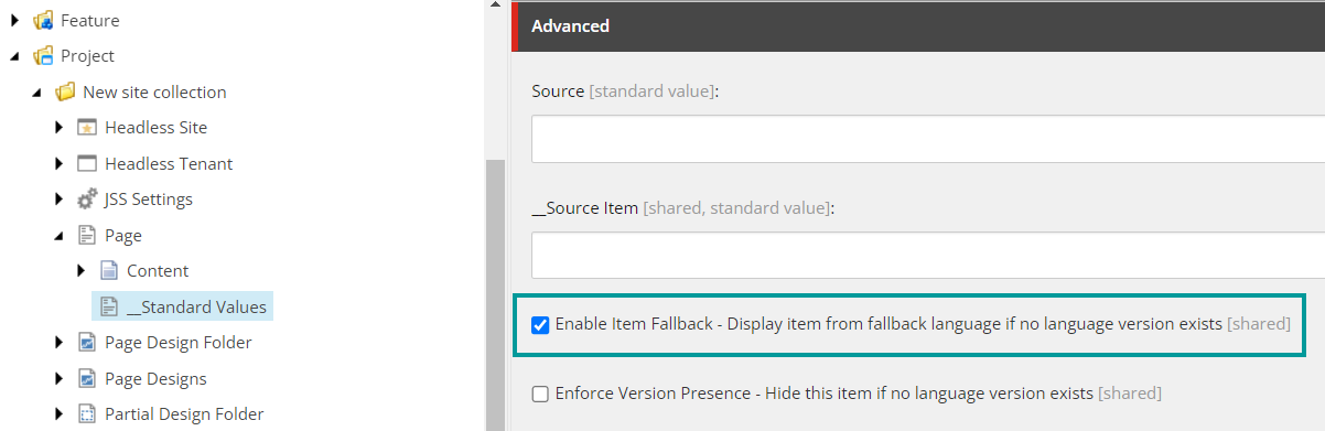 Enable Item Fallback option