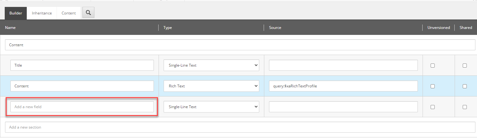 Add a new field to a data template in the Content Editor