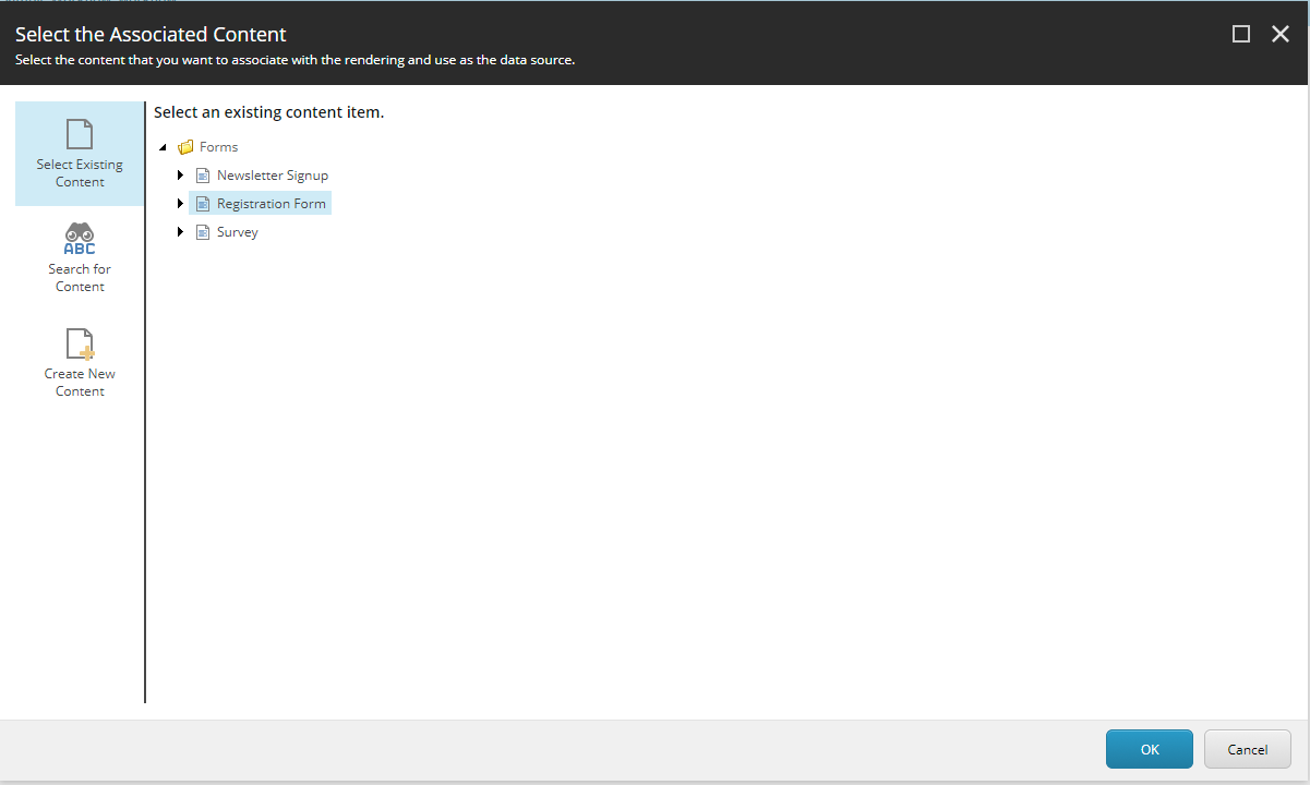 Select your form and click OK.