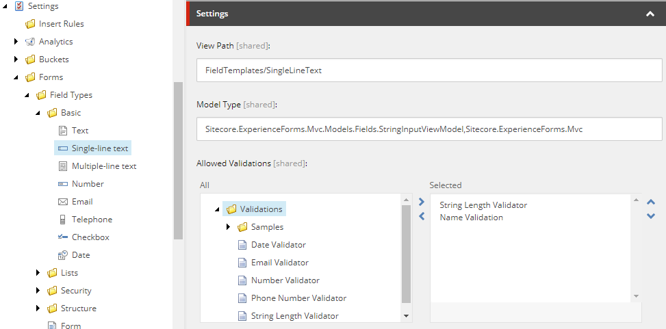 Specify allowed validations