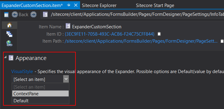 Properties window of the Expander rendering