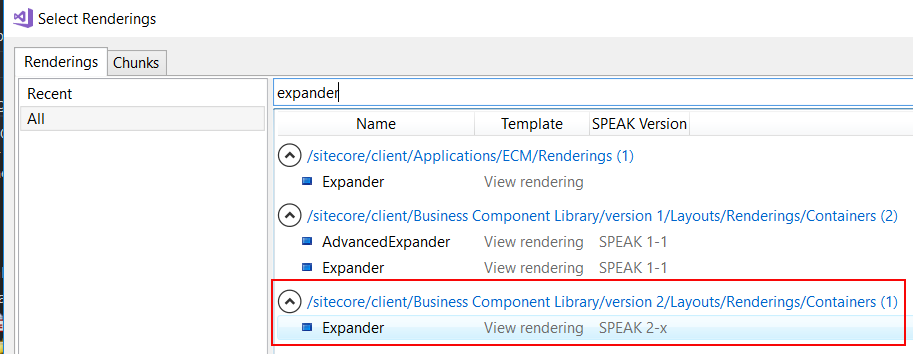 Select Renderings dialog box.