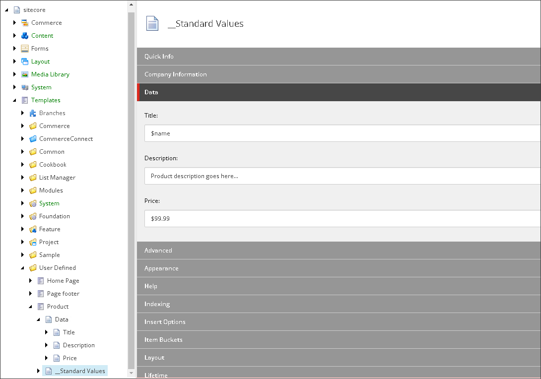 _Standard Values Content tab _Standard Values Content tab