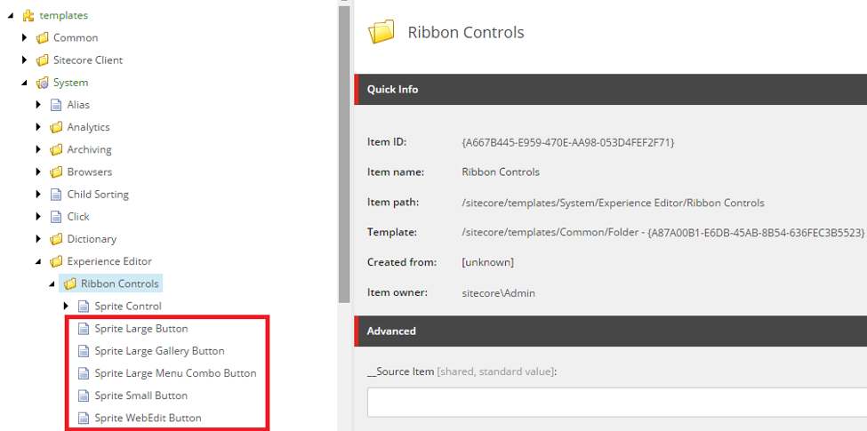 The templates in the Ribbon Controls folder