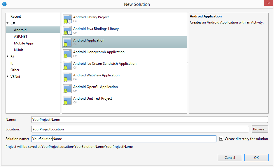 android application solution dialog