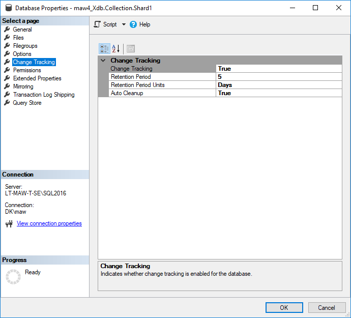 The Database Properties dialog box
