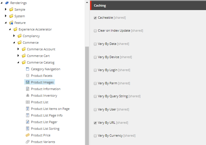 Shows caching configuration for Commerce renderings for the SXA Storefront. Shows caching configuration for Commerce renderings for the SXA Storefront.