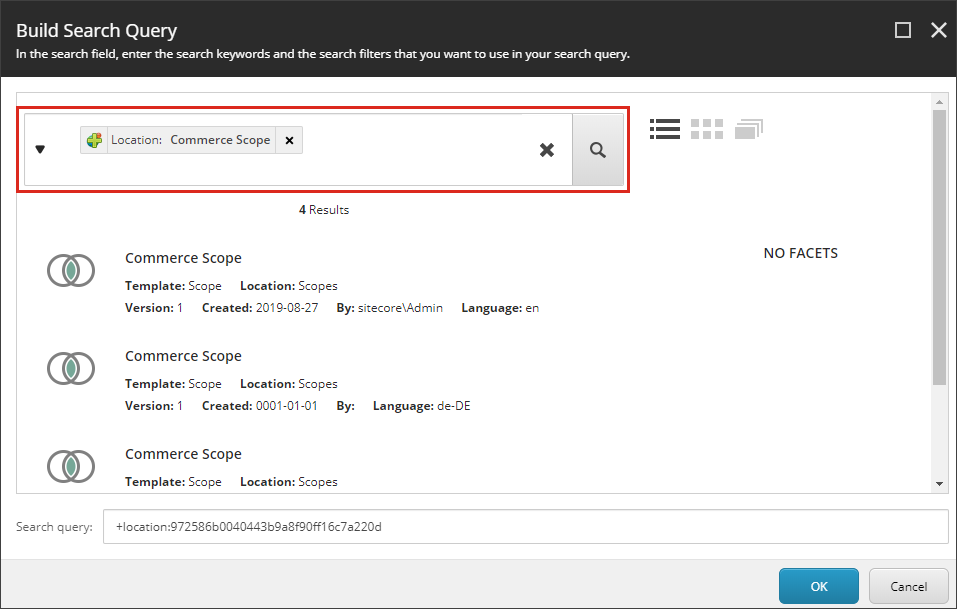 The Build Search Query dialog box.