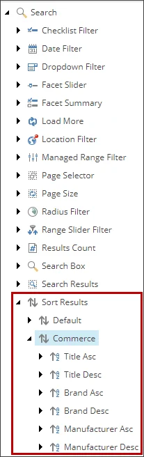 The sort options in the Commerce sorting group The sort options in the Commerce sorting group