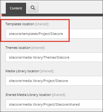 The Templates location field in the Content tab. The Templates location field in the Content tab.