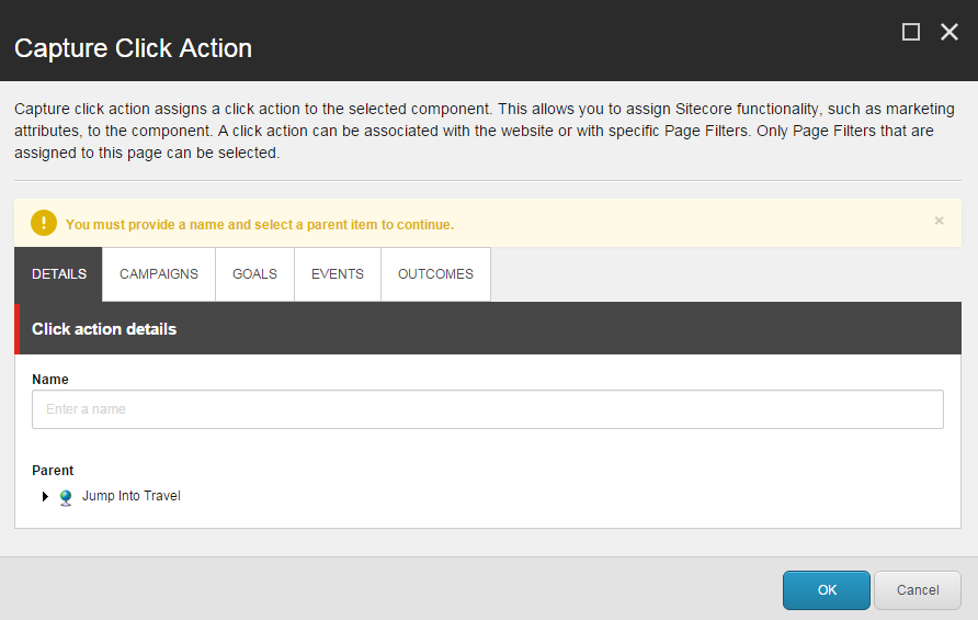 Enter a name for the click action
