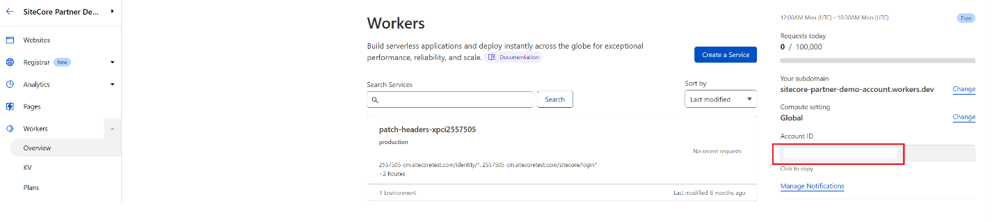 Cloudflare workers overview with the account ID