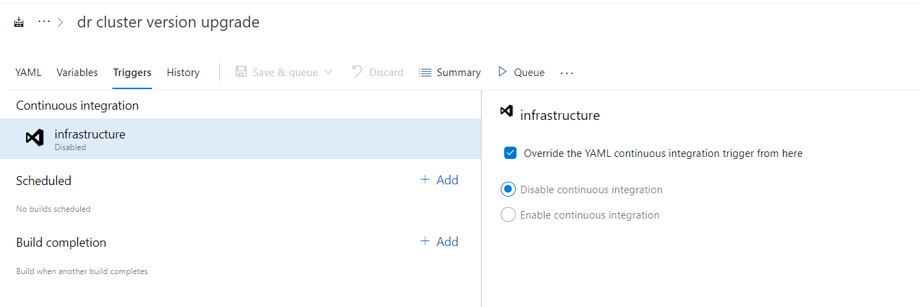New DR cluster version upgrade pipeline