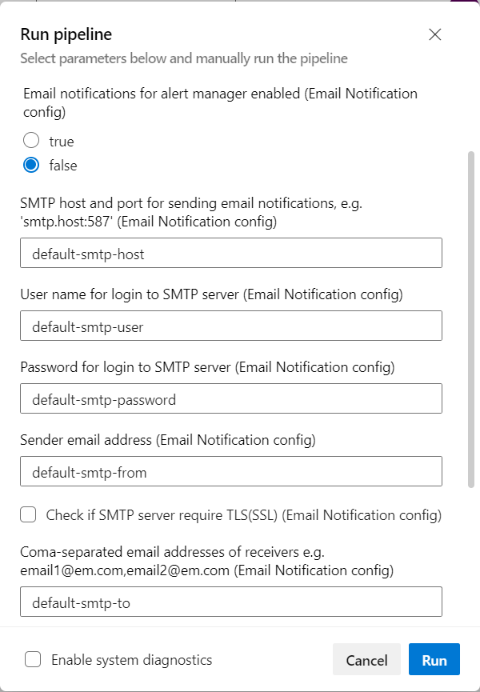 update alertmanager email notification, run pipeline dialog update alertmanager email notification, run pipeline dialog