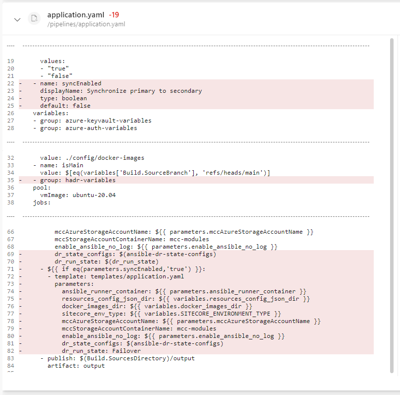 The /pipelines/application.yaml/pipelines/application.yaml file for DR Managed Hot Standby.