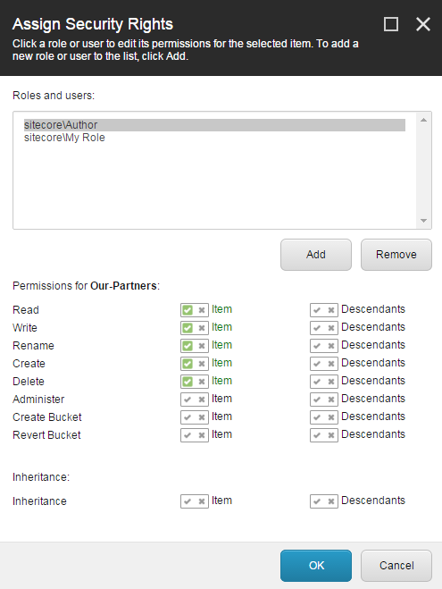 The Assign Security Rights dialog box