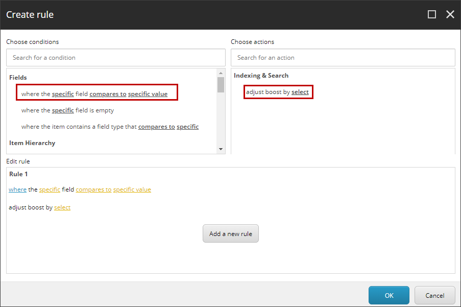 Create rule dialog box