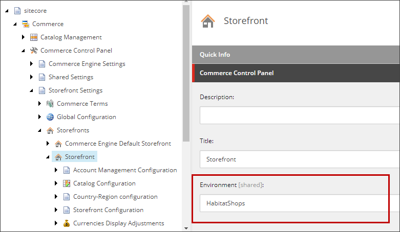 The Environment field in the Commerce Control Panel section