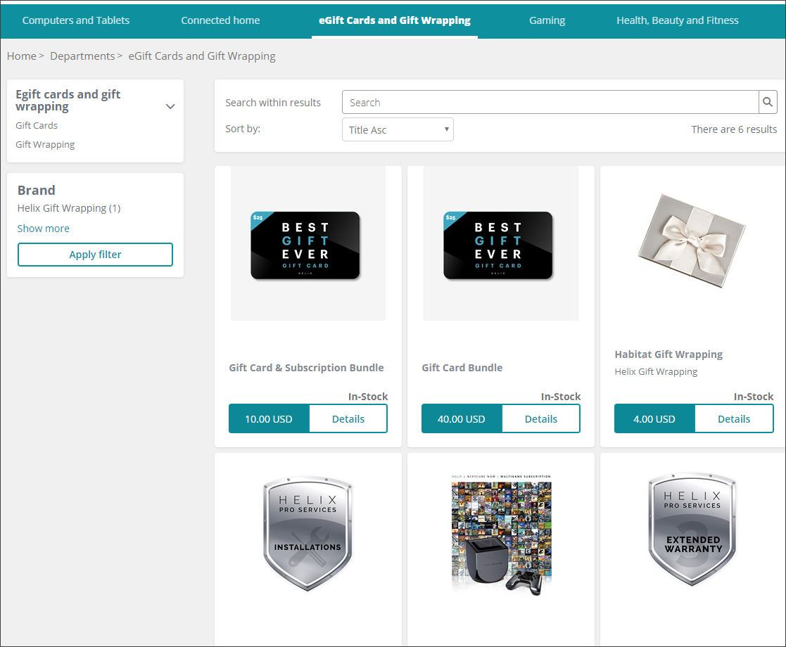 The Gift card product on the eGift Cards and Gift Wrapping category page.