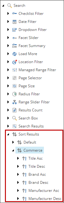 The sort options in the Commerce sorting group
