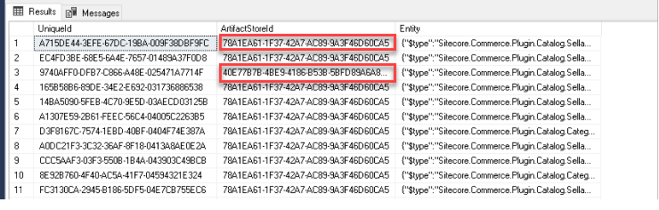 Commerce entities with different Artefact store ID value based on dataset. Commerce entities with different Artefact store ID value based on dataset.