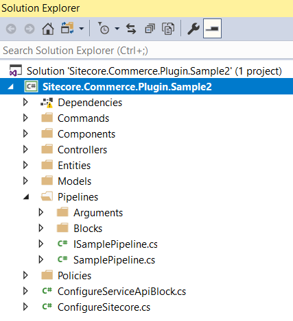 Example of the folder structure that a plugin project template creates in Visual Studio.