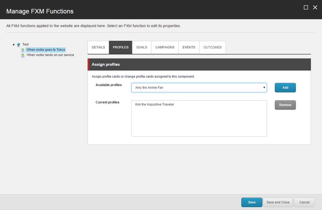 Profiles tab showing available profiles Profiles tab showing available profiles