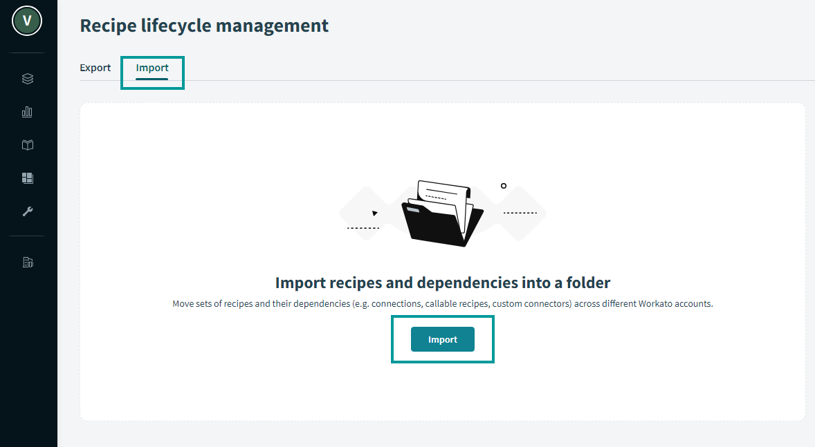 The Import tab under Recipe lifecycle management in Sitecore Connect