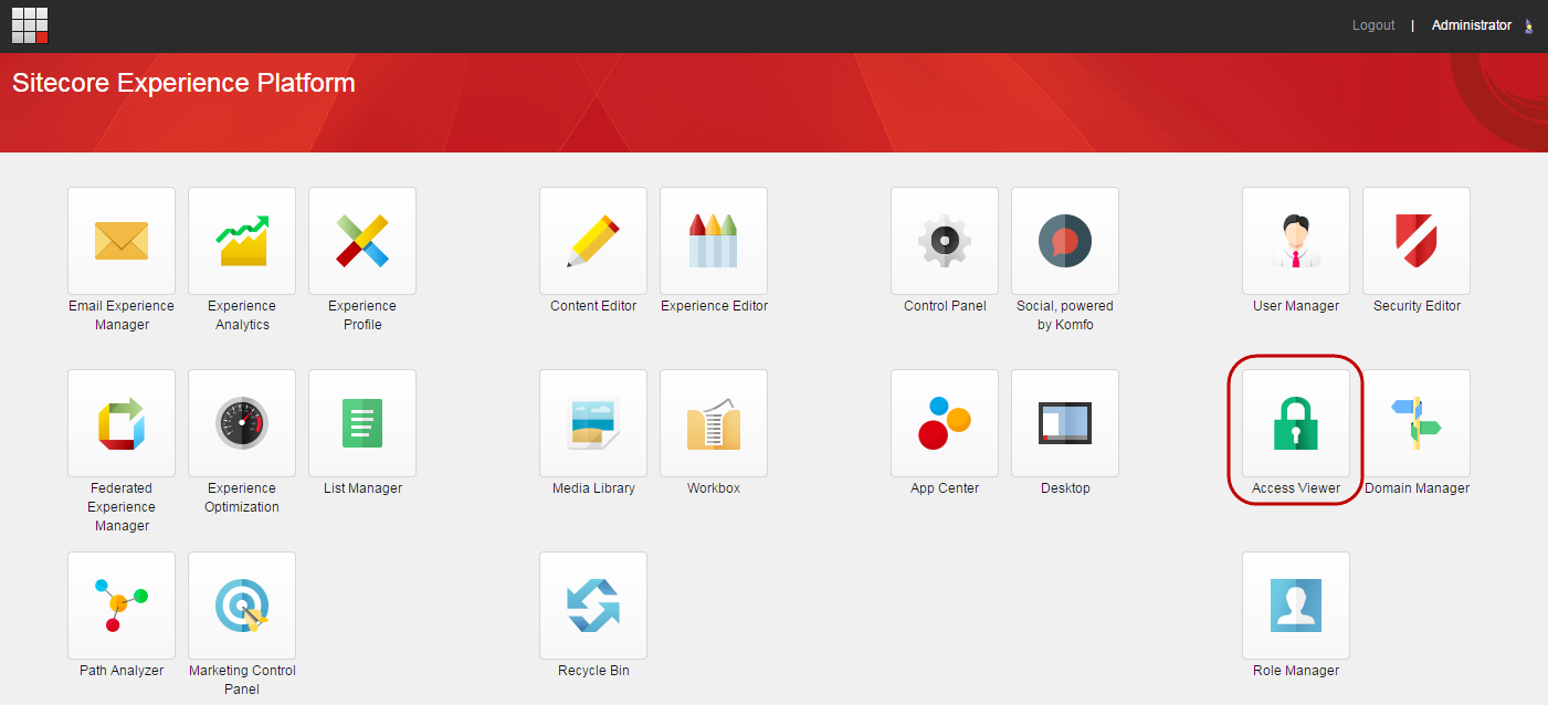 The Access Viewer option in the Sitecore XP Launchpad